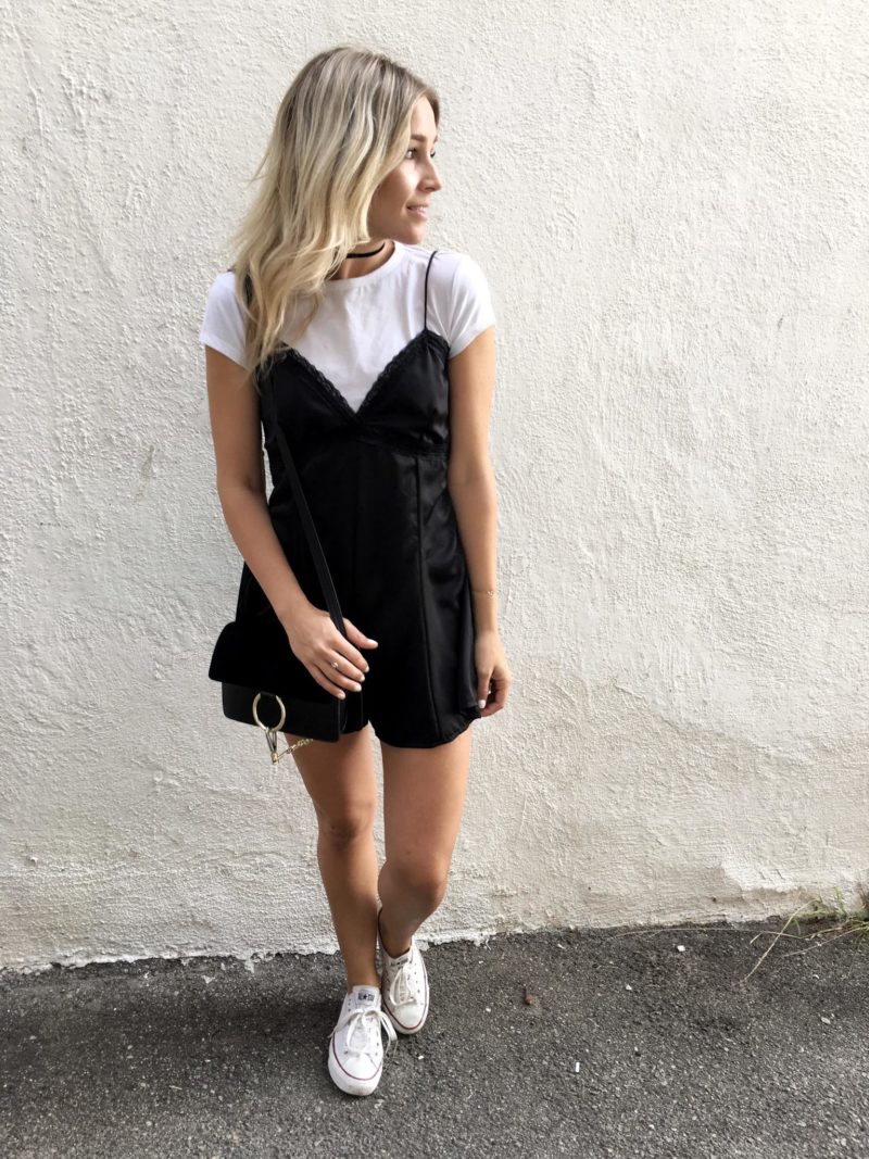 Black dress with white t shirt underneath best sale